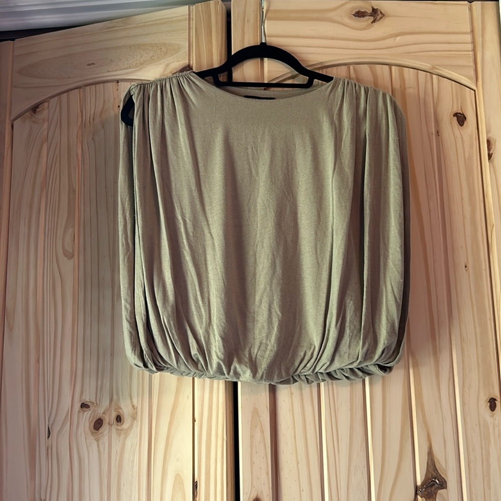 NWT Express Skimming Linen-Blend Ruched Shoulder Bubble Tank Size XS